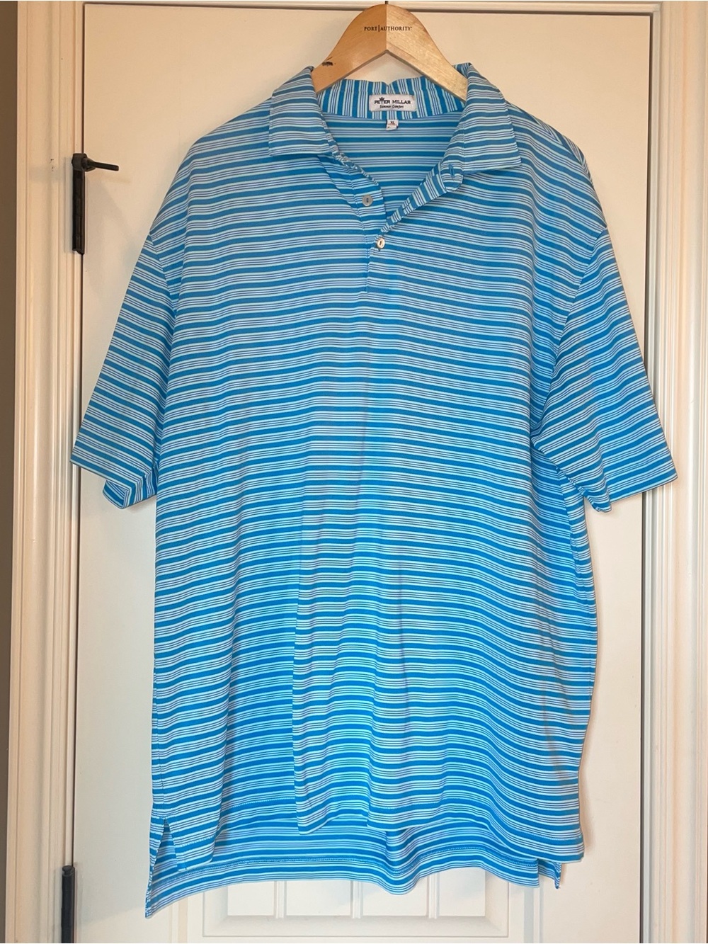 Peter Millar Summer Comfort Blue and White Striped Golf Polo